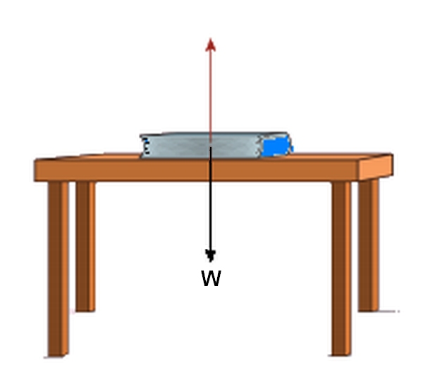 Diagram showing the two forces acting on a book sitting on a table