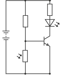 a transistor circuit with a light dependent resistor in the potential divider part of the circuit