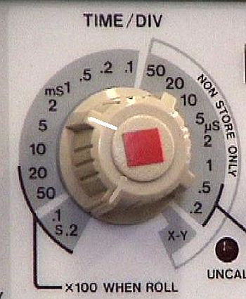 Image of the time division knob on an oscilloscope