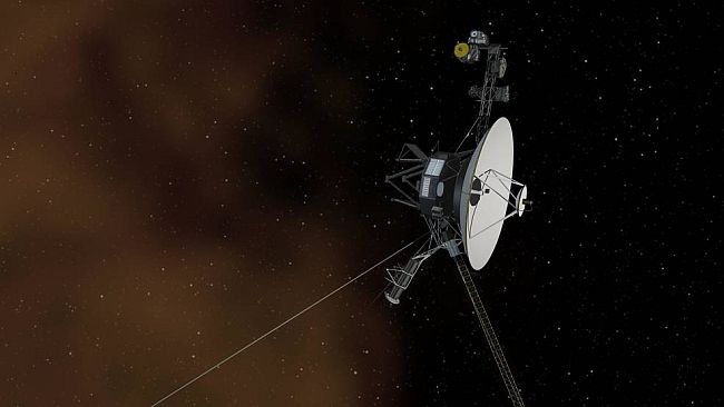 Image of the Voyager space probe entering deep space